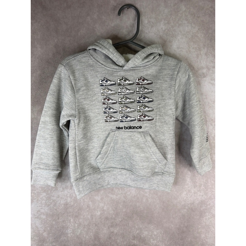 NWT New Balance Hoodie Kids 18M Gray Sneaker Graphic Fleece Pullover Sweatshirt
